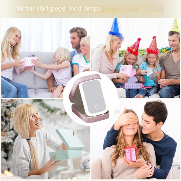 Lys Spejl Makeupboks, Kosmetik Opbevaringspose med LED Spejl | Bærbar Makeuppose - 3 Farver Med Lys Makeuppose, Rejse Makeuppose Db pink