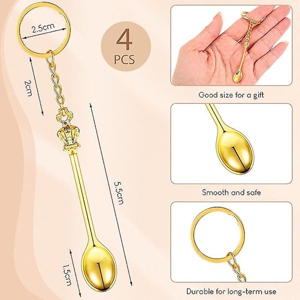 4 kappaletta Mini Crown Spoon Keychain Teelusikka Riippuva Kaulakoru Avainrengas Crown Teelusikka Keychain Vials Täyttöön (Kulta) [db]