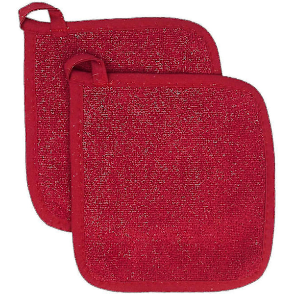 100% Bomull Grytlappar i Frotté för Kök, 2-pack, 21,6x21 cm Röd-m.2937 [DB]