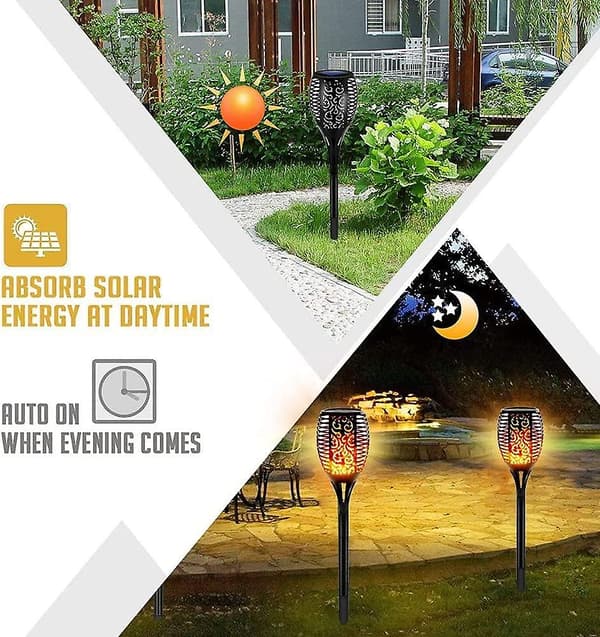 4 stk. solflammelys, solcellelys utendørs vanntett solcellelys, med realistisk [DB]