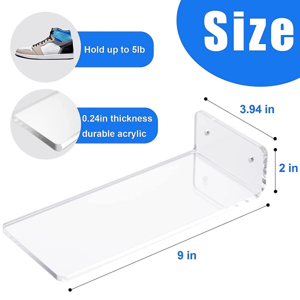 2-pakke flytende skoskjerm, hyller Veggmontert leviterende skoskjermstativ for joggesko eller sko