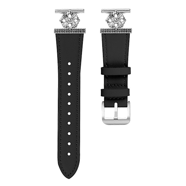 Til Garmin Vivomove Luxe/ Garminmove Luxe Urrem Ægte Koskind Læder Blomsterdekoration Justerbar Rem [db] Black