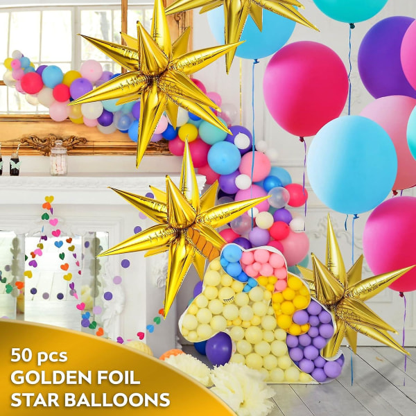 4 stjärnor folie ballonger guld  50 st konformade ballonger  spetsiga stjärnballonger för festdekoration  unik och elegant festdekor  perfekt för födelsedag