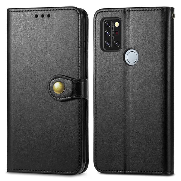 Retro Solid Farve Spænde Læder Telefon Cover (Sort) til UMIDIGI A9 Pro [DB] Black