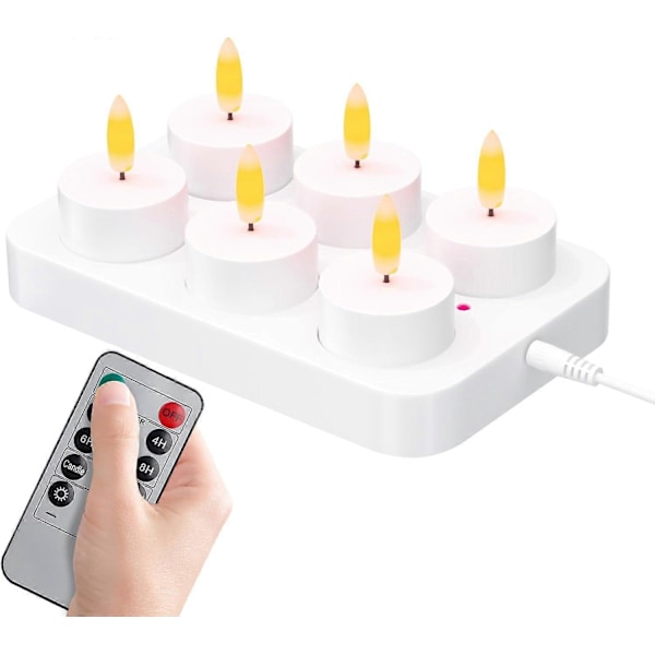 Paket med 6 LED-telampor med timer, laddningsbara ljus, LED-telampa, flamlösa ljus, flimrande ljus, nattlampa