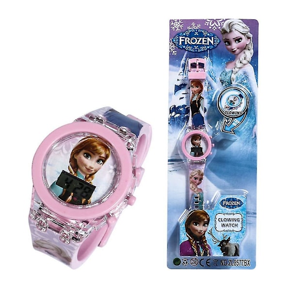 Kids Frozen Anna Elsa Cars Lightning Mcqueen Glowing Watch Adjustable Strap Flashing Light Up Wrist Watch Gift [DB]