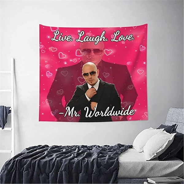 Mr. Worldwide sier å leve, le og elske veggteppe veggdekor for stue soverom sovesal dekor 40 X 60