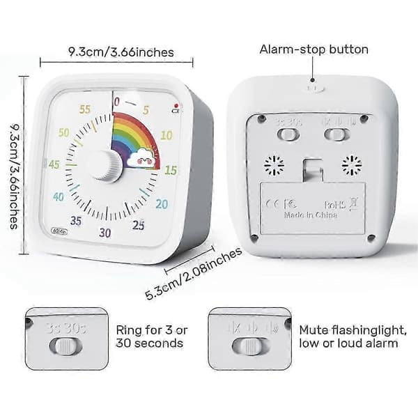 Vit 60-minuters visuell timer med skyddsfodral [DB]