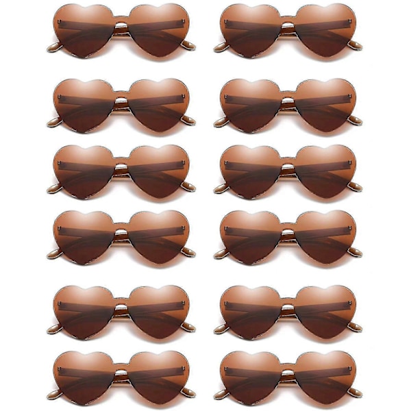 12 Parter Hjärtformade Solglasögon, Båglösa Hjärtglasögon Möhippesolglasögon Transparent Godisfärgade Hjärtsolglasögon För Kvinnor Tonåringar Fest [DB] Brown