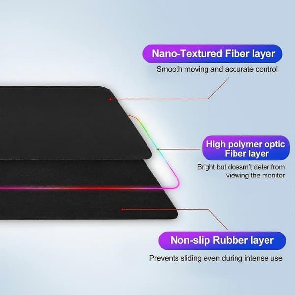 Gaming musemåtte med LED-lys - RGB - Vælg størrelse Sort 80x30 cm[DB]