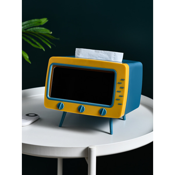 Multifunktionel Tissue Box Kreativ Desktop Skuffe Box Retro TV Mobiltelefon Holder Smartphone Bracket