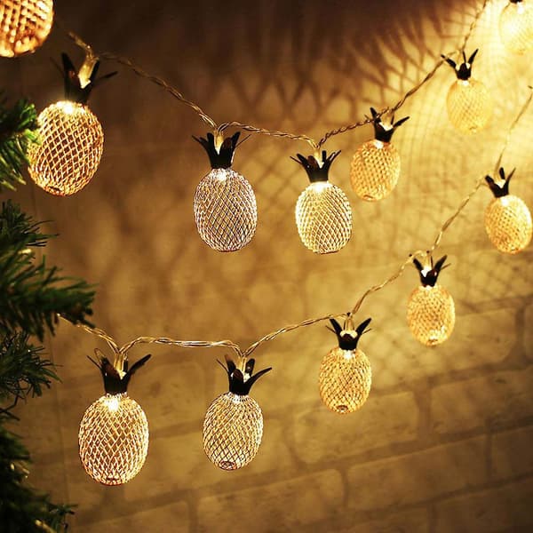 10 LED ananas-lysslynge til fest og bryllupsdekorasjon (varm hvit)