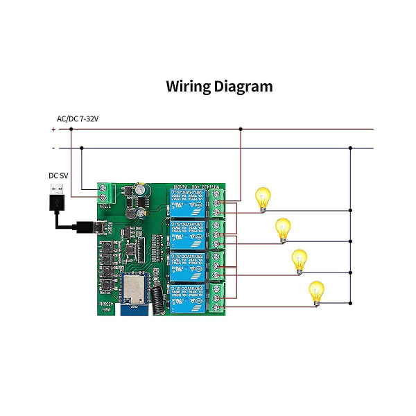 4ch Tuya Wifi Smart Switch Tee itse ajastin + kaukosäädin 85-265v USB 5v 2,4g Wifi Smartlife Kotiautomaatio Modu Db White