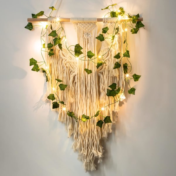 Lyssnor med blade, 2 m efeulys, 20 led lys, vægdekoration for forårsplanter, bryllupsfest, havefestival