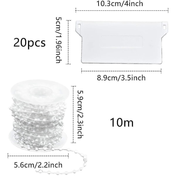 20 kpl Pystyjen Kaihtimien Painoja Alaosaan, 89 mm (3,5 tuumaa) & 10 m Kaihtimien Korjaussetti, Valkoinen [DB]