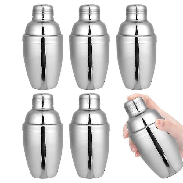 6 STK Mini Cocktail Shaker, Drink Shakers Cocktail, Rustfri Mini Shaker, Cocktail Shaker med Si, 250ml [DB] Silver