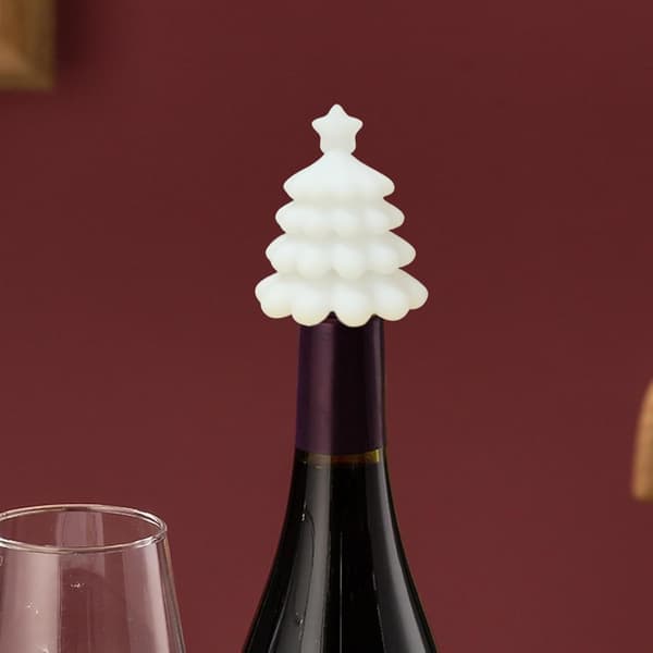 Julgransflaskpropp, återanvändbar silikonvinpropp, julchampagneproppar, vintillbehör för flaskor K[DB] White.
