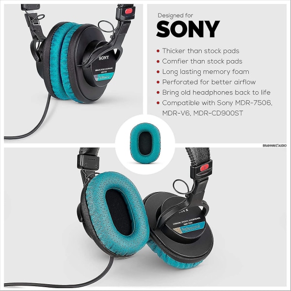 Ersättnings-öronkuddar för Sony Mdr 7506, V6 &cd900st med öronkuddar med Memory Foam & passar för andra On Ear-hörlurar (turkos) {DB