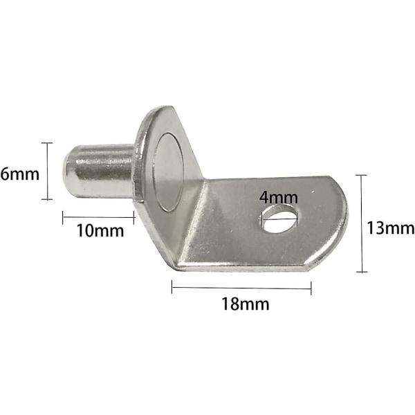 6 mm hyllepinner - L-formede støttepinner med hull for skapskap (nikkelbelagt, 20 stk)