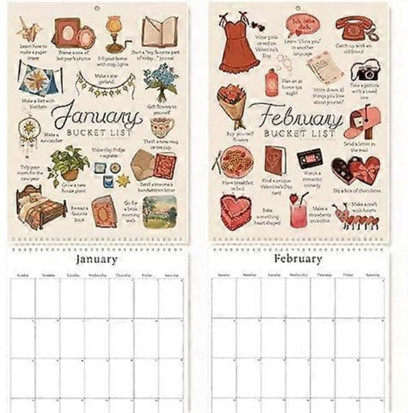 2025 Bucket List Kalender, 2025 12 Måneder Vægkaleender, 2025 Vægkaleender To Do Liste & Noter Kalender, 2025 Kalender til Planlægning DB 3pcs