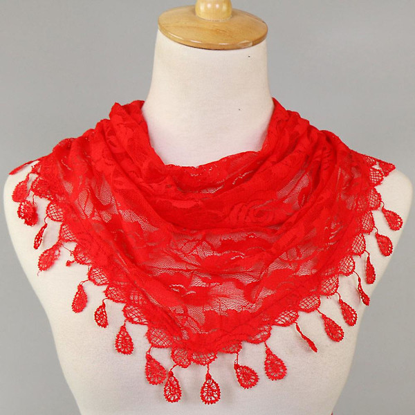 Naisten Huivi Alennus Pitsi Tupsu Ruusu Kukallinen Ontto Huivi Shawl Lady Wraps Huivi {Db} Red