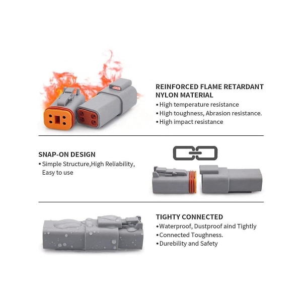 5 Set 6 Pin Dt Connector Kit, Vattentät Dt Connector, Storlek 16 Stämplade Kontakter, Tätningspluggar För Bil