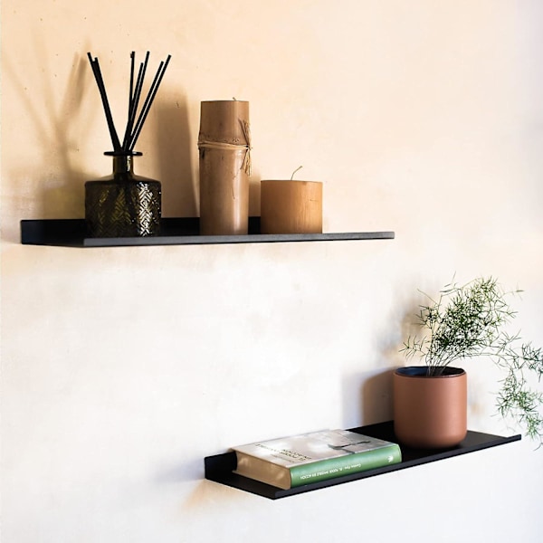 Musta metallinen seinähylly | 2 kelluvan hyllyn setti 40 cm [Db]