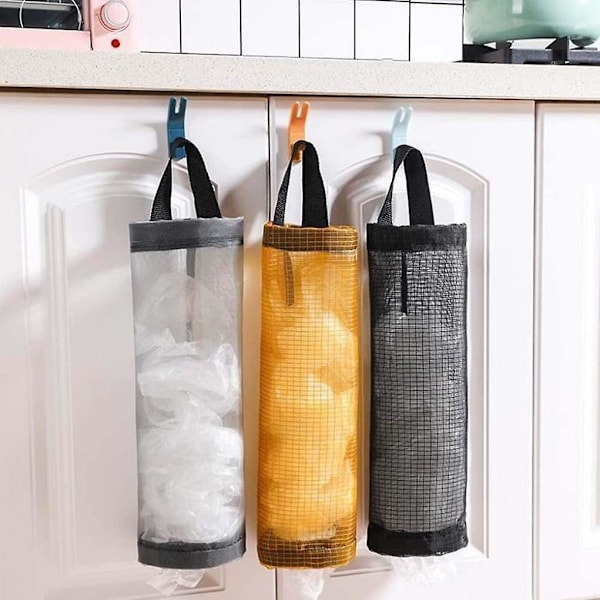 2 stk Plastposeholder, Handleposeholder Mesh Hengende Oppbevaringspose Dispenser Søppelposer, sammenleggbar Pose Oppbevaringsdispenser For Hjem Kjøkken Db Grey