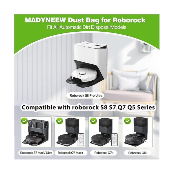 8 st dammsugarpåsar ersättning för Roborock S8+ /S8 Pro Ultra / S7 MaxV Ultra / Q5 / Q5+ / Q7+ / Q7 Max+ dammsugarpåse [DB] As Shown