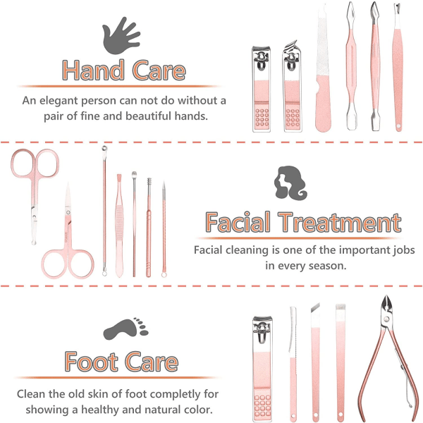 18-osainen ammattimainen kynsileikkurisarja, ruostumattomasta teräksestä valmistettu kynsinauhanleikkuri, pedikyyri- ja kynsikoristesarja