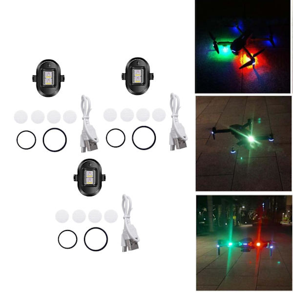 3x Drönarstrobeljus, lätta drönarantikollisionslampor, LED-drönarlampor med 4 färgade lampor, ministrobe gjord för Dji Mini/Mavic Air 2/pro DB