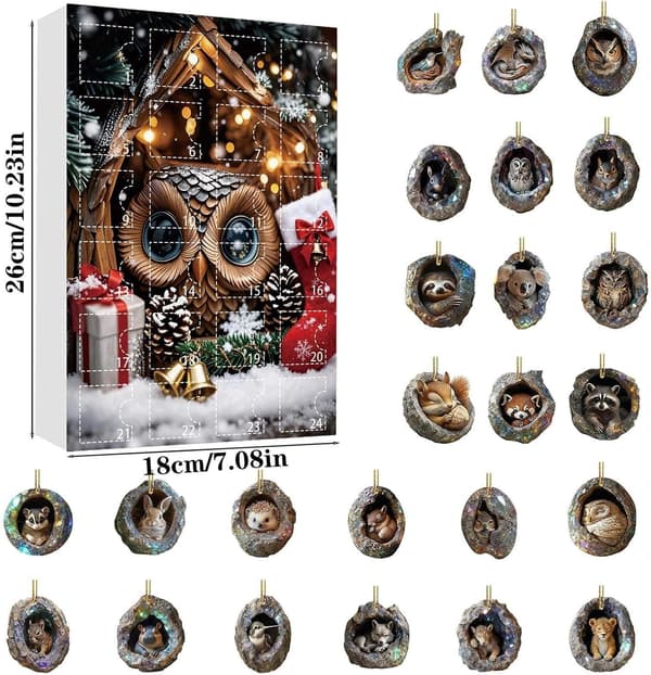 Djurens adventsprydnad - 2D Akryl 24 dagar Julberlock Kalender Trädhålsdekor, Djur Backspegelberlock | för Barn Ryggsäck Chris[DB] E