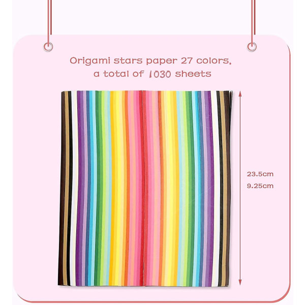 1030 ark Star Origami Papir: Dobbeltsidig ensfarget papirstrimler for håndverk