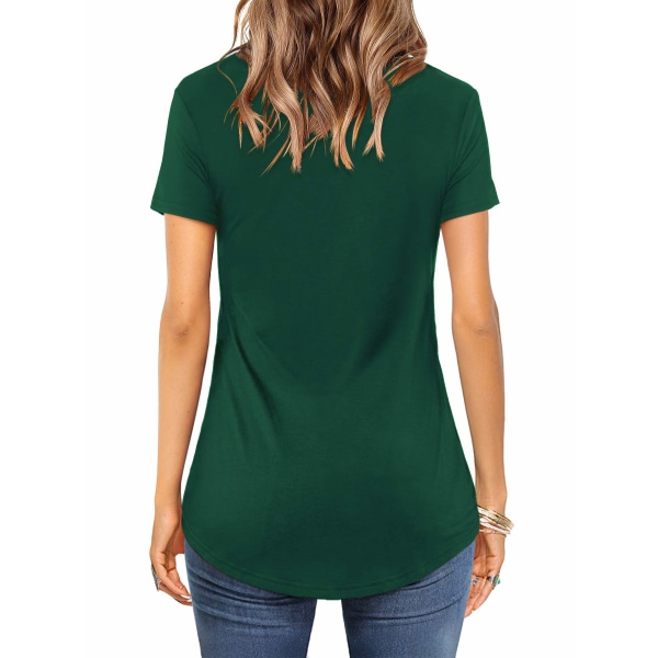 Kvinder T-shirts Casual Kort/langærmet V-hals T-shirts Criss Cross Toppe Bluse (Mørkegrøn, XL)