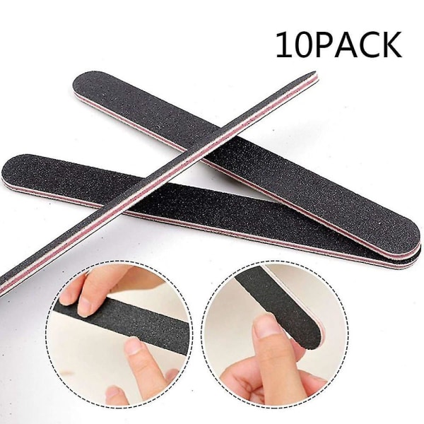 Neglefil 10 stk Professionel Dobbeltsidet 100/180 Grit Neglefiler Emery Board Sort Manicure Pedicure Værktøj Og Neglebufferfiler