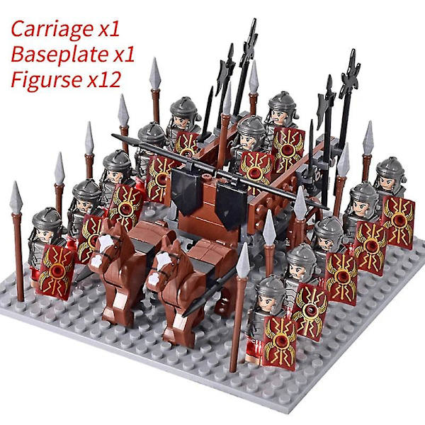 Mini actionfigurer af middelalderlige riddere, byggeklodser, romersk vogn, karet, soldat, krigshest, klodser, legetøj til børn, gave Db Set 07