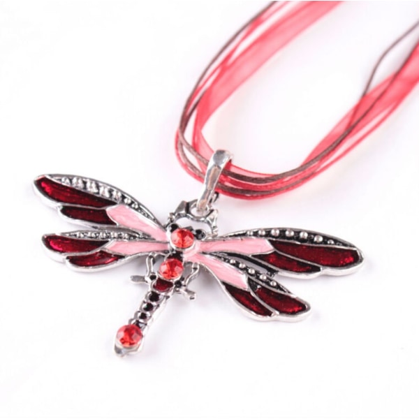 Mote kreative bohemske smykker Etnisk flerlags kjede Fargerik emalje Dragonfly anheng halskjede (rød)