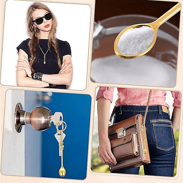 4 kappaletta Mini Crown Spoon Keychain Teelusikka Riippuva Kaulakoru Avainrengas Crown Teelusikka Keychain Vials Täyttöön (Kulta) [db]