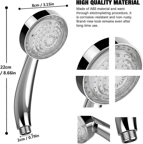 LED bruser, lyshoved, lysbruserhoved, farvebruserhoved, LED håndbruser, 7 farver automatisk skift, universal, krom[DB]