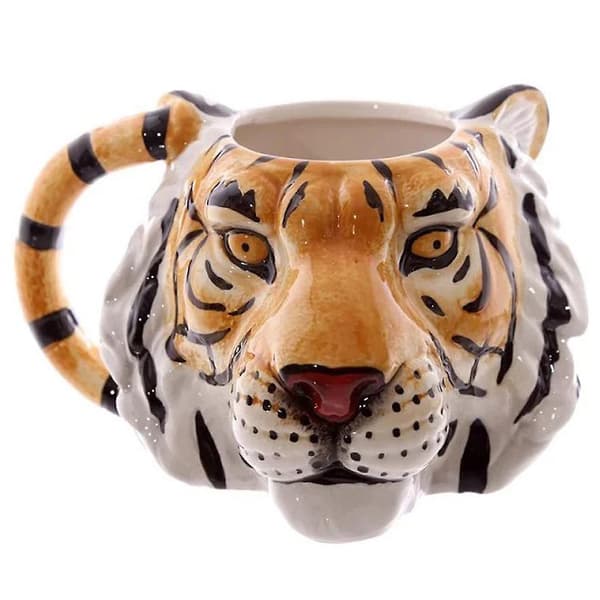 3D djur tigerhuvud keramisk mugg målad djur dricksvattenkopp  [dB}