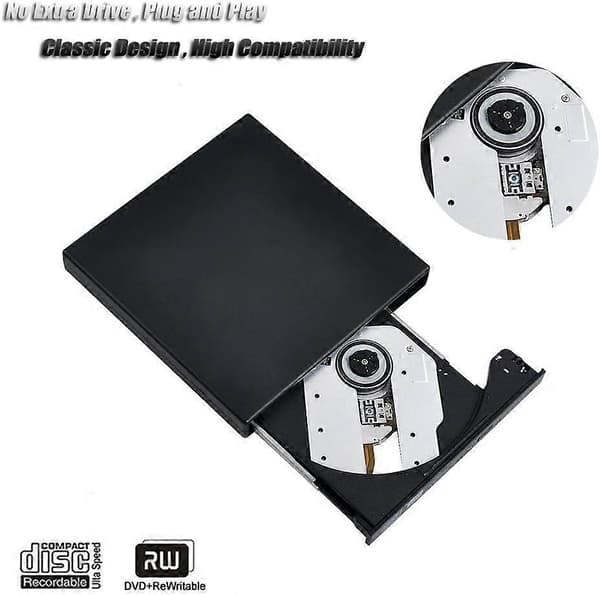 Ekstern DVD-drev med CD-brænder - USB-interface, læsbar CD/DVD, kompakt design [DB]