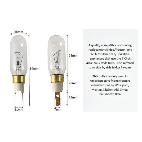 Db Amerikansk stil T Click 40w 240v Kyl Frys Glödlampa