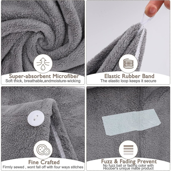 Set Of 3 Microfiber Hair Drying Towel Wraps With Buttons - Super Absorbent Hair Turbans