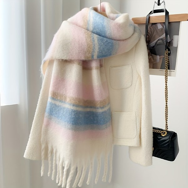 Cozy Striped Chunky Scarf for Couples - Soft Polyester, Warm & Windproof Shawl for Autumn/Winter, Fashionable Design db