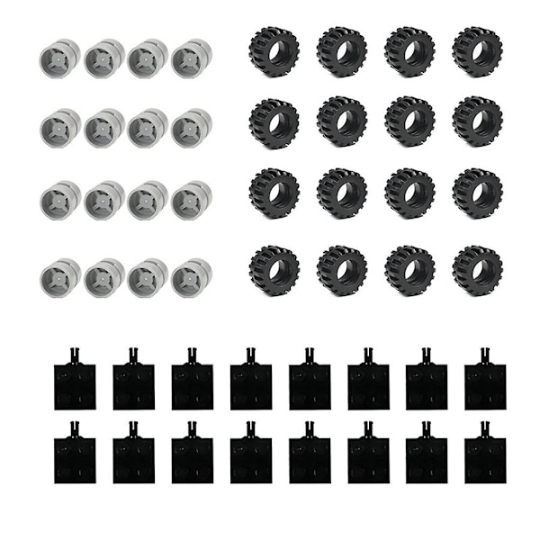 48 st Mini Hjul Axlar Pack Block Bil Tillbehör Däck Nav Klassiska Byggstenar Barn DIY Leksak db Photo Color