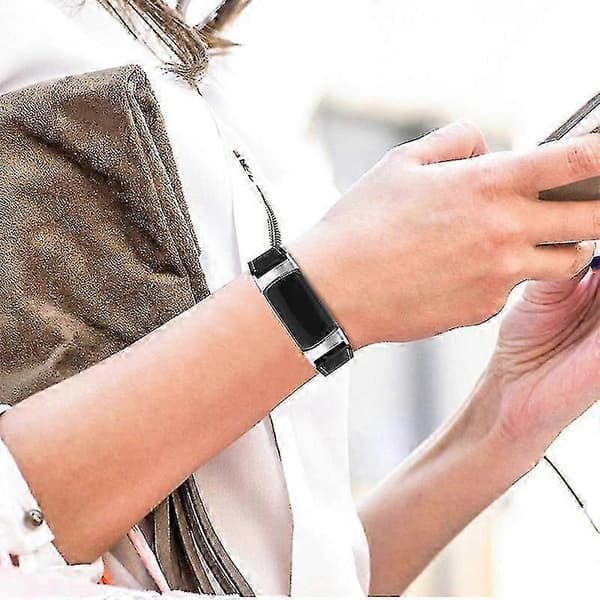 Fitbit Charge 6/5 Erstatning Justerbart Ekte Lærreim [DB] Black Fitbit Charge 6