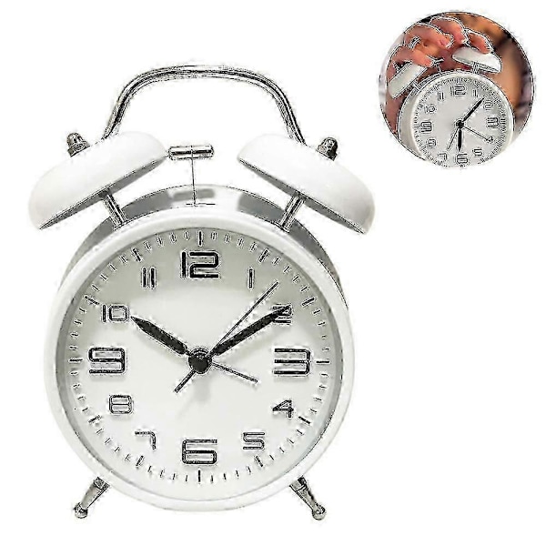 Dobbelt Vækkeur med Natlys, Stor Skive på 4 Tommer, Analogt Quartz Vækkeur med Høj Alarm, Ingen Tikken, Lydløs Tw [DB]
