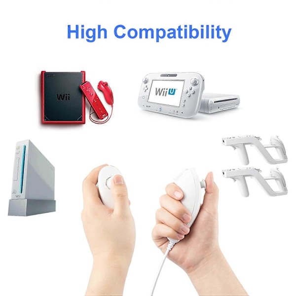 2-pak Nunchuk Controller til Wii, Fjernbetjening Nunchuk Jostick Spilcontroller Kompatibel med Nintendo Wii og Wii U Videospil Gamepads [DB]
