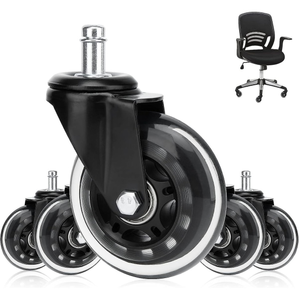 Stillegående kontorstolhjul, sett med 5 kontorstolhjul 360 rotasjon, universelle svingbare hjul 11 ​​mm X 22 mm rulle- og slitebestandig