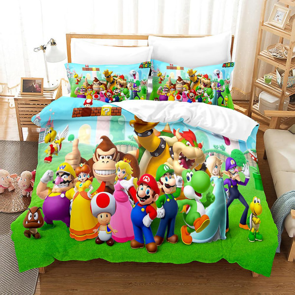 M3 Mario 3d-trykt sengetøysett dynetrekk dynetrekk putevar barn gave Db AU single 140x210cm